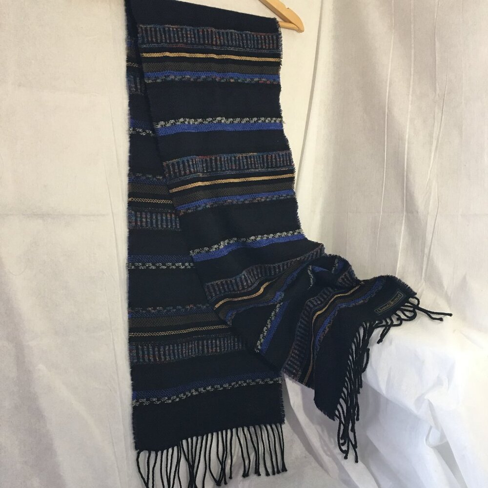 Charter Collection Scarf 64" x 12" Striped Black Multicolored Knitted Fringe